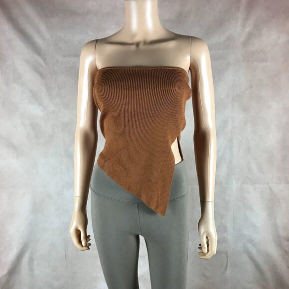 Brown Ribbed Asymmetrical Tube Top PAPERMOON Size MEDIUM - Picture 2 of 8